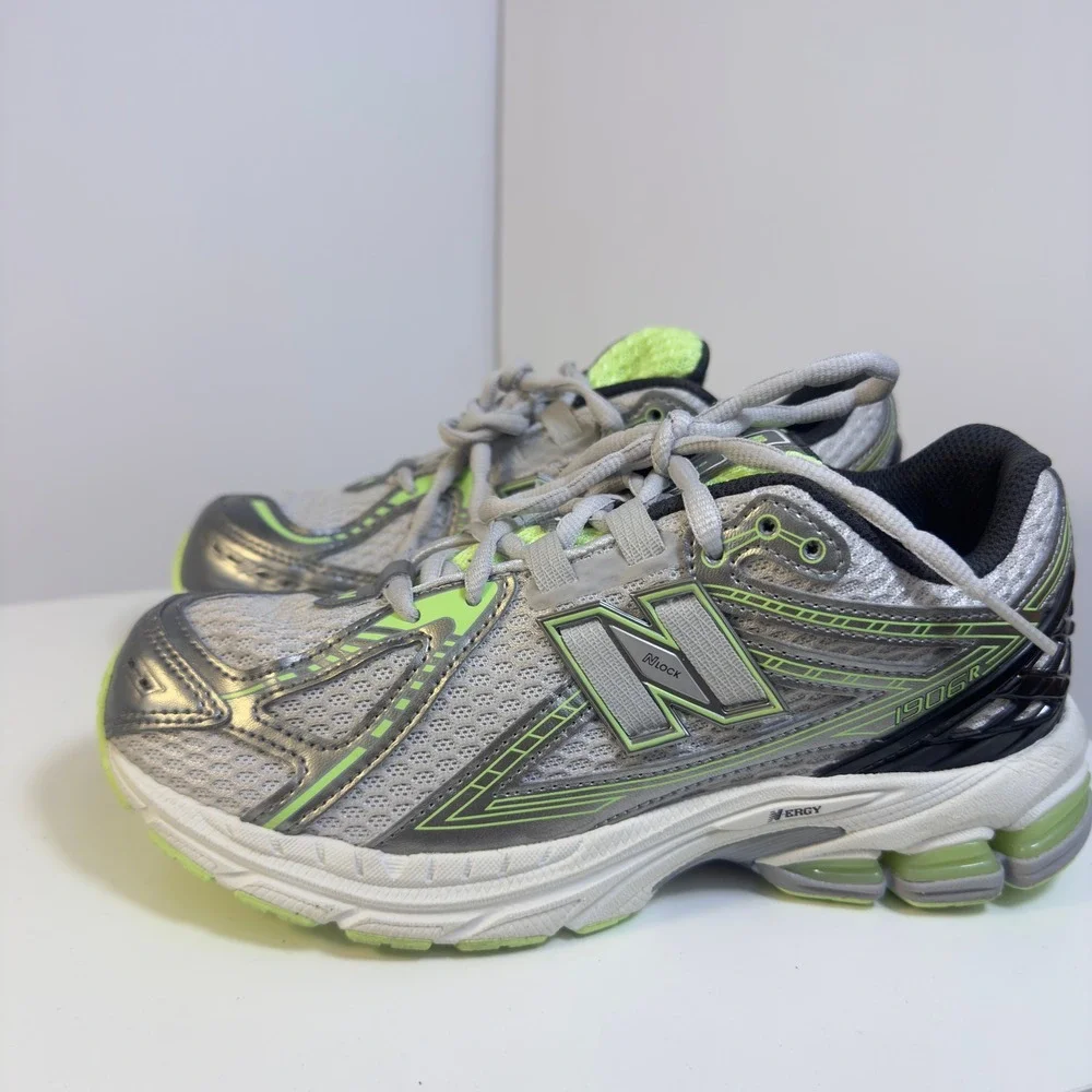 New Balance 1906R Boys 5.5 Silver Lime Green Metallic Running Shoes GC1906CQ